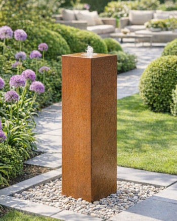 Cortenstahl Säule 100cm Edelrost Gartenbrunnen Springbrunnen Komplettset