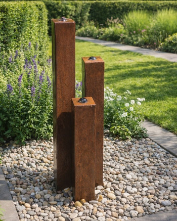Cortenstahl Säulen Trio 100/10 Edelrost Gartenbrunnen Springbrunnen Komplettset