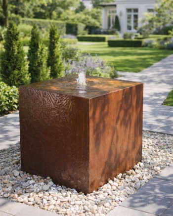 Cortenstahl Würfel 60cm Edelrost Gartenbrunnen Springbrunnen Komplettset