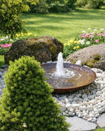 Cortenstahl Wasserschale 60 mit Fontäne Edelrost Springbrunnen Komplettset