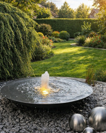 Wasserschale 100 mit Fontäne anthrazit grau Gartenbrunnen Springbrunnen Komplettset