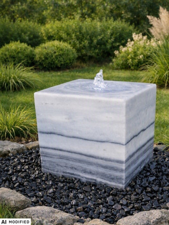 Quellstein Würfel Marmor weiß 50cm Gartenbrunnen Springbrunnen Komplettset