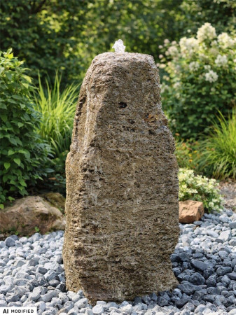 Quellstein Muschelkalk 127cm Naturstein Gartenbrunnen Springbrunnen Komplettset