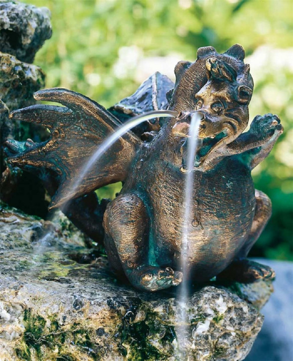 Bronzefigur Drache Missy 14cm Bronze Gartenfigur Wasserspeier von Rottenecker