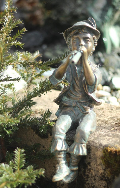 Wasserspeier Flötenspieler Antonio 40cm Wasserspiel Bronze Skulptur Rottenecker