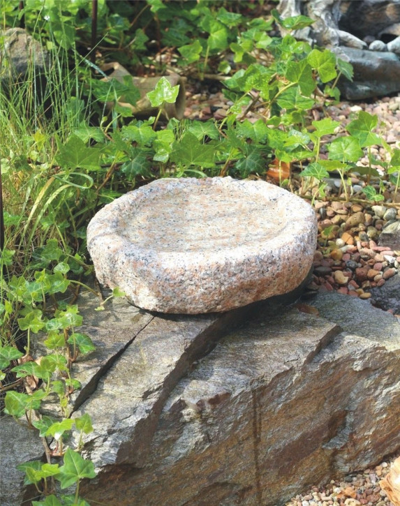 Vogeltränke Granit rosa rund 30cm Naturform Vogelbad für Garten