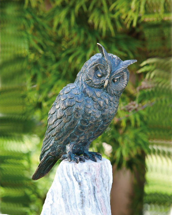 Bronzefigur Waldohreule 25cm Bronze Skulptur Gartenfigur Rottenecker