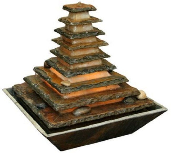 AUSSTELLUNGSSTÜCK - NUR ABHOLUNG! Zimmerbrunnen Pyramide 40 Feng Shui Schieferbrunnen inkl. Beleuchtung