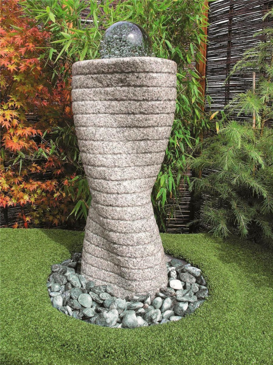 Wasserspiel SET Quellstein Säule 80cm Granit Gartenbrunnen mit dreh. Glaskugel