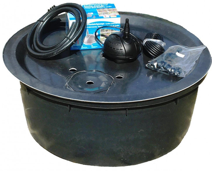 PE Becken mit GFK Deckel Ø120x35 | Pumpe PondoVario 1500 Brunnen Zubehör