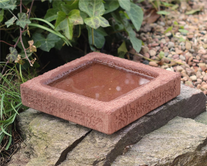 Vogeltränke Sandstein quadratisch 25cm Vogelbad für Garten