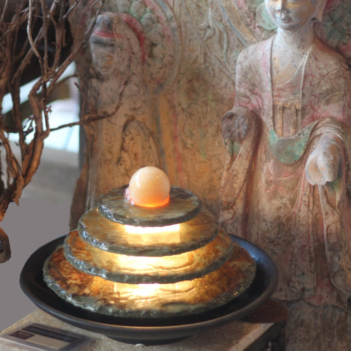 Zimmerbrunnen Tao 26 Feng Shui Schiefer Brunnen mit drehender Kugel