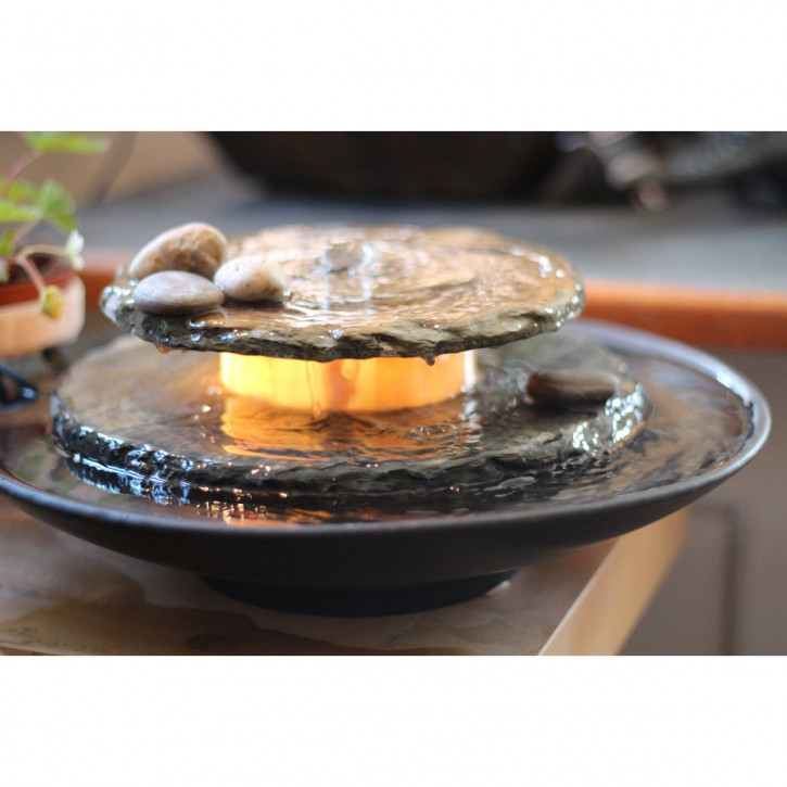 Zimmerbrunnen Minello Feng Shui Schieferbrunnen inkl. Beleuchtung Tischbrunnen