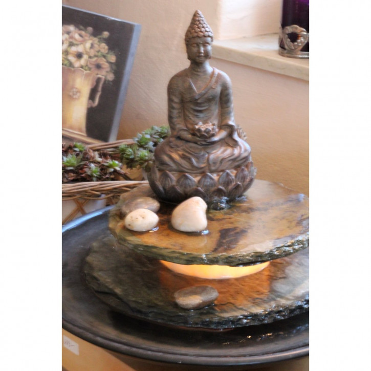 Zimmerbrunnen Minello Buddha Feng Shui Schieferbrunnen inkl. Beleuchtung Tischbrunnen