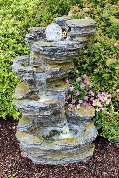 Fudong Wasserfall 86cm Polystone Gartenbrunnen Schiefer Optik Springbrunnen