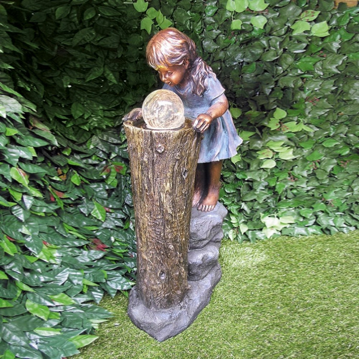 Gartenbrunnen Die Zauberin 83cm Polystone Wasserspiel inkl. dreh. Glaskugel