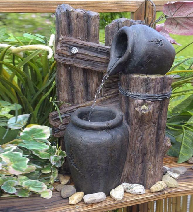  Jarro Wasserspiel 40cm Polystone Brunnen Holzoptik