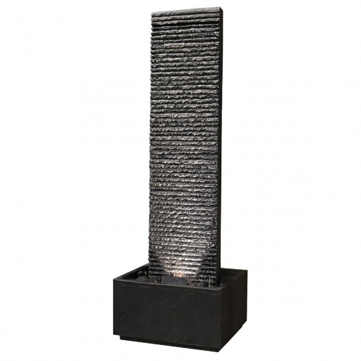 Wasserwand Lamelle 178 black inkl. Pumpe und LED Zimmerbrunnen in Schiefer Optik