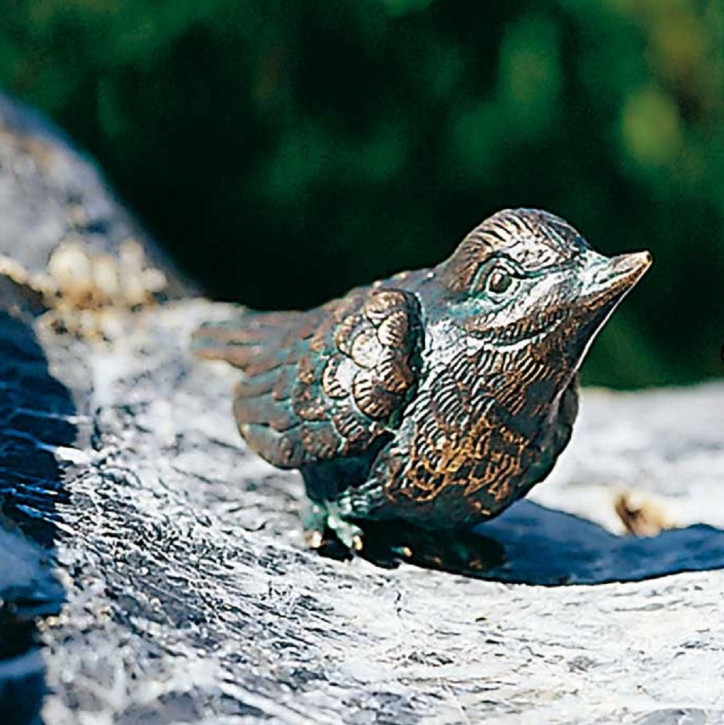 Bronzefigur Vogel nach oben schauend L10cm Bronze Gartenfigur Rottenecker