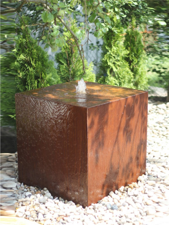 Cortenstahl Würfel 30cm Edelrost Gartenbrunnen Springbrunnen Komplettset