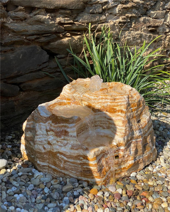 VERKAUFT! Quellstein Bachlauf L60cm Onyx Marmor Gartenbrunnen Springbrunnen Komplettset