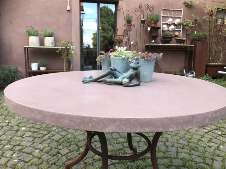 Gartentisch Sandstein geschliffen Ø120 cm Naturstein Tisch Steinplatte und Eisengestell
