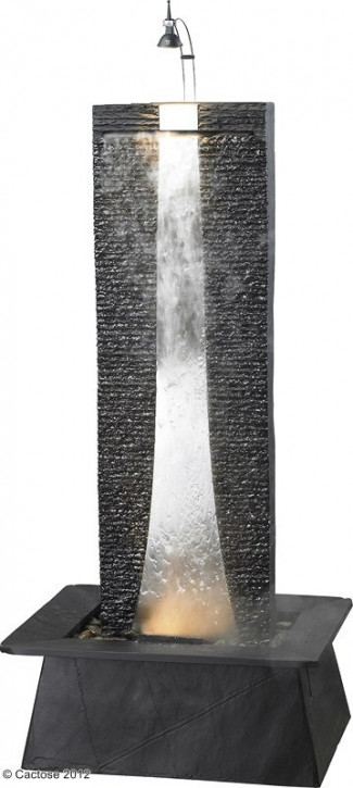 Zimmerbrunnen Flamme inox 130 | Edelstahl Schieferbrunnen Wasserwand inkl. Beleuchtung