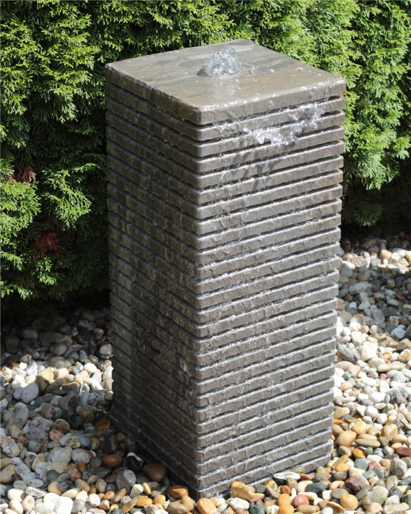 Quellstein Säule Blaustein 80cm Gartenbrunnen Springbrunnen Komplettset