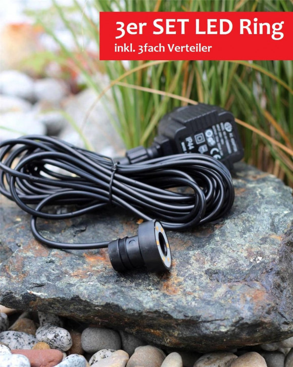 3er SET 6er LED Ring warm weiß Unterwasser Beleuchtung für Quellsteine Wasserspiele
