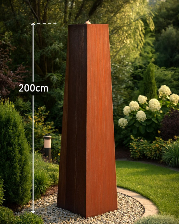 Cortenstahl Säule Konus 200cm Edelrost Gartenbrunnen Springbrunnen Komplettset