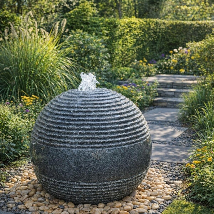 Quellstein Kugel Saturn 80 Granit Kugelbrunnen Gartenbrunnen Komplettset
