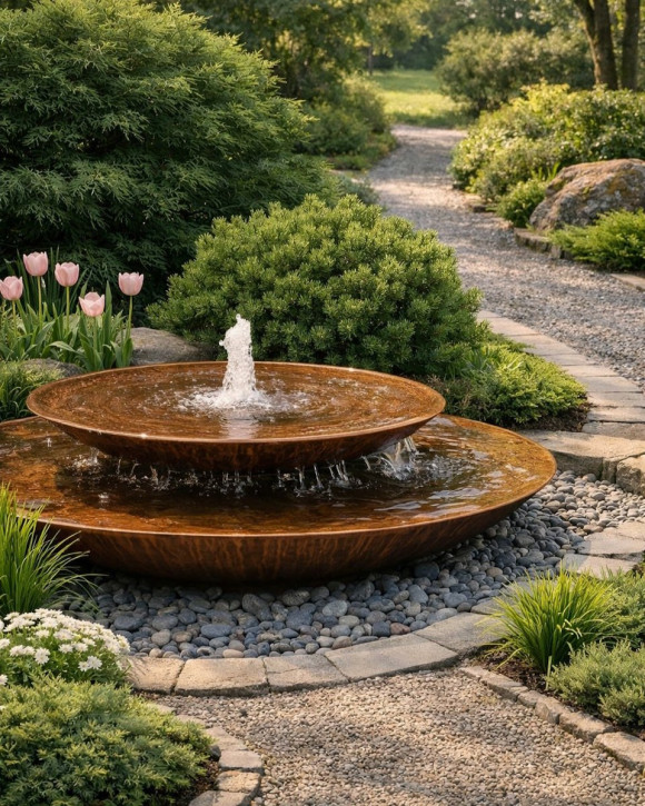 Wasserschalen Kaskade Duo Ø150cm mit Fontäne Cortenstahl Springbrunnen Komplettset