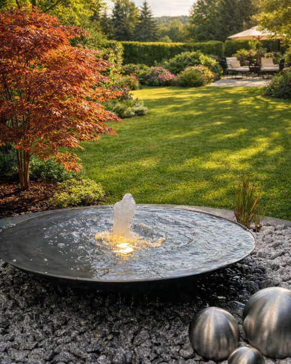 Wasserschale 100 mit Fontäne anthrazit grau Gartenbrunnen Springbrunnen Komplettset-86466