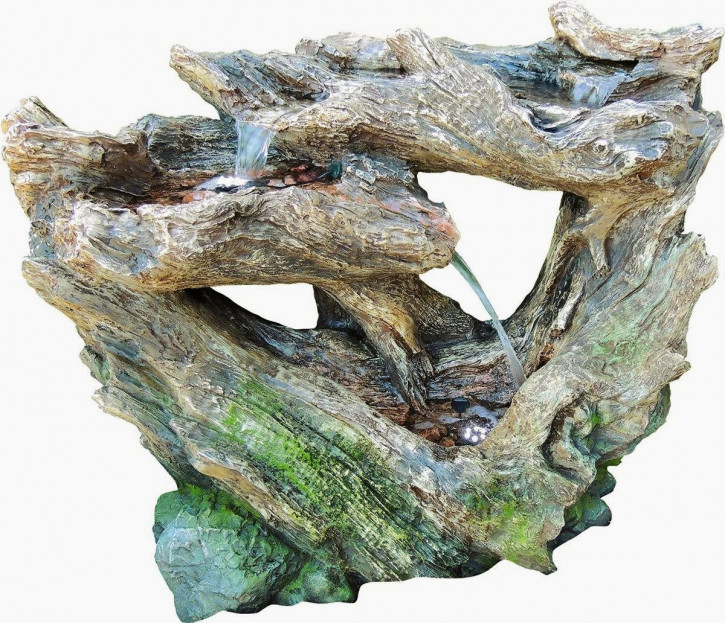 Edda Brunnen 65cm Polystone Wasserfall Gartenbrunnen Komplettsystem in Holz Optik